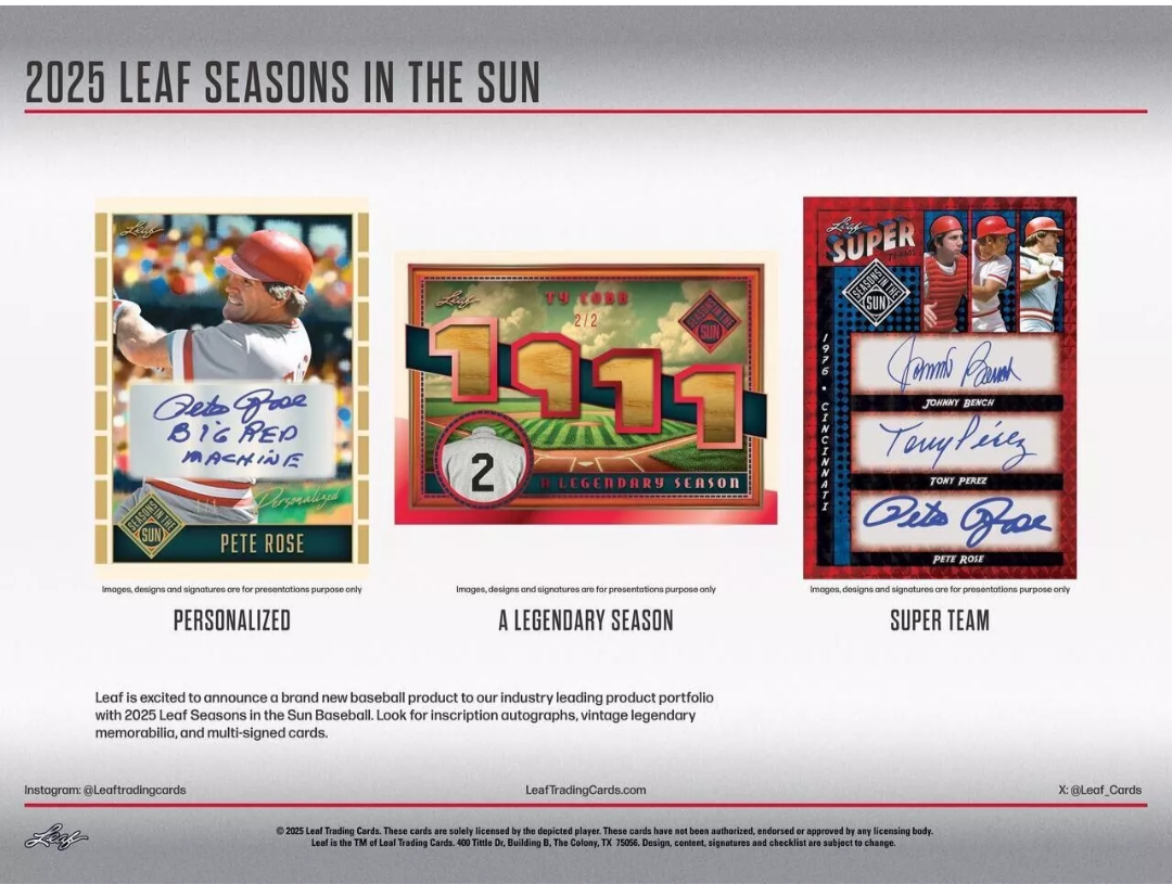 2025 Leaf Seasons : In The Sun Baseball Hobby , 10 Box Case ( Pre Order ,  2/28/2025 Release Date )