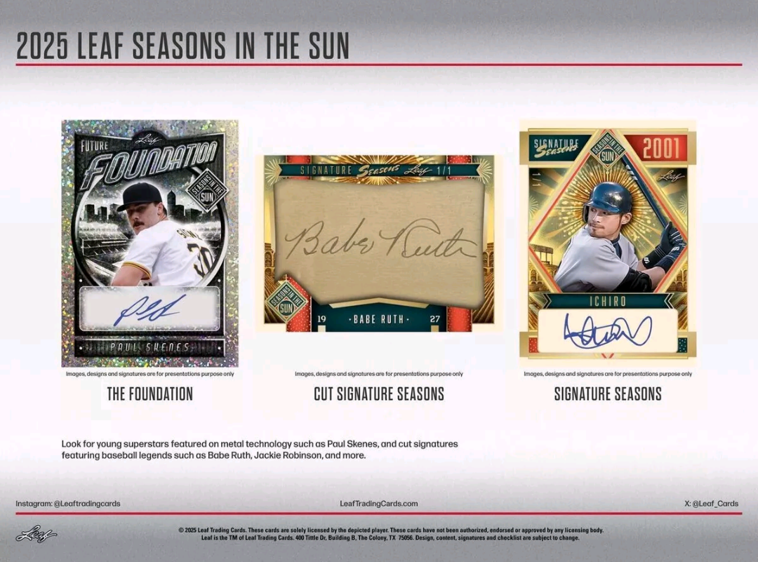 2025 Leaf Seasons : In The Sun Baseball Hobby , 10 Box Case ( Pre Order ,  2/28/2025 Release Date )